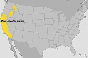 Dermacentor similis distribution map: California, Eastern Oregon, Washington, Northern Idaho.